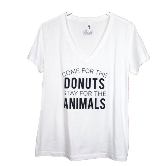 Los Angeles Vegan Street Fair V-Neck T-Shirt in White & Black Size M Animals - Picture 1 of 6